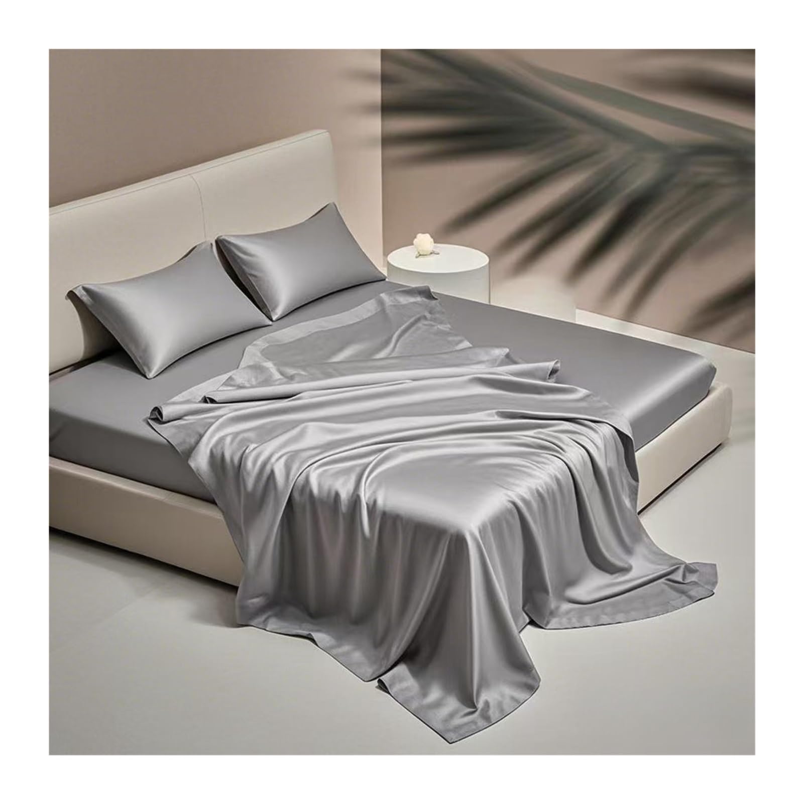 Satin Bettlaken ohne Gummizug Hotel Luxus Tencel Betttuch Haustuch Extra Weiche Kühlende Seiden Laken für Bett 90 bis 200 cm(Light Gray,180x230cm)