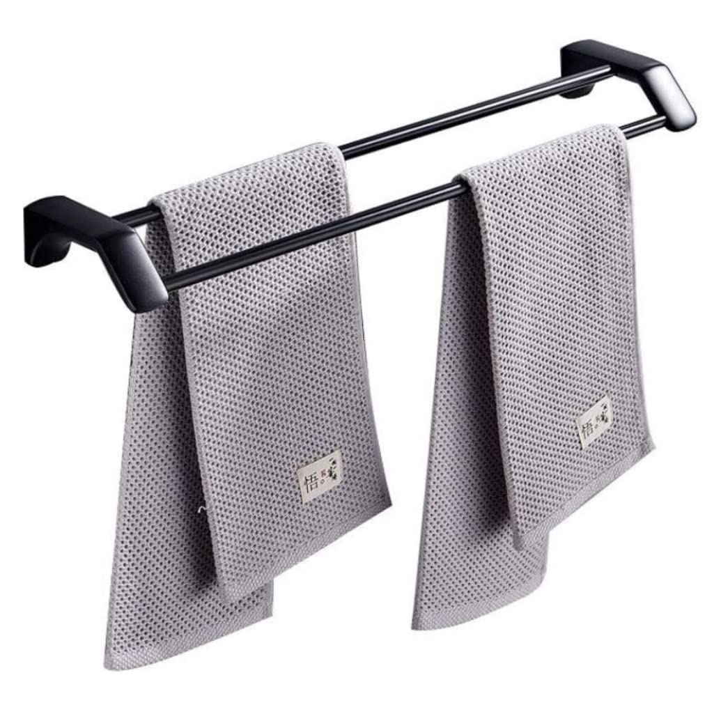 tea towel holders, Stainless Steel Towel Rack Black Simple Double Pole Bathroom Kitchen(50cm)