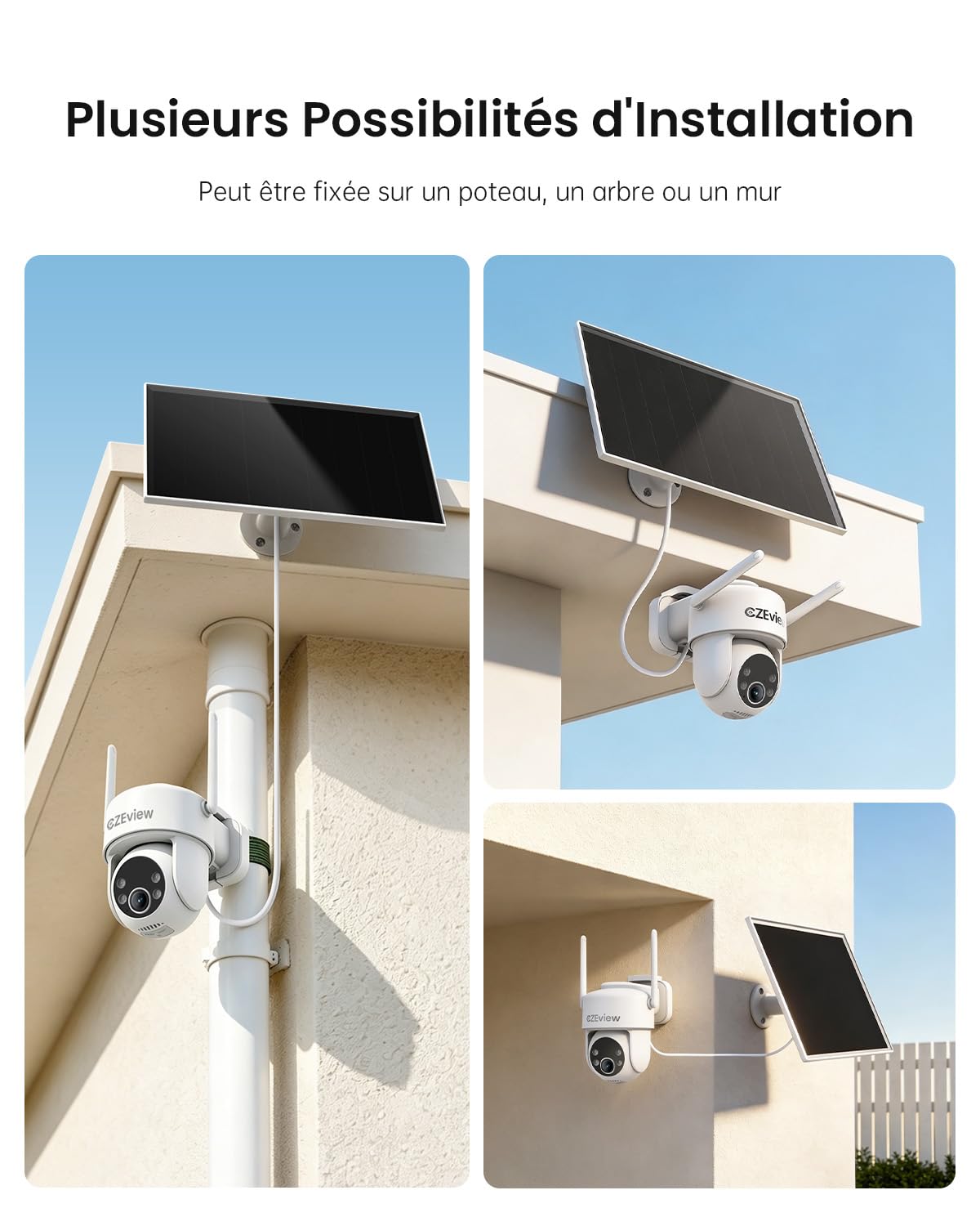 CZEview 10W Caméra Surveillance WiFi Extérieure Solaire sans Fil, AOV | Enregistrement vidéo continu, Suivi de mouvement, détection 30m, vision nocturne, étanche, Détection gratuite par IA