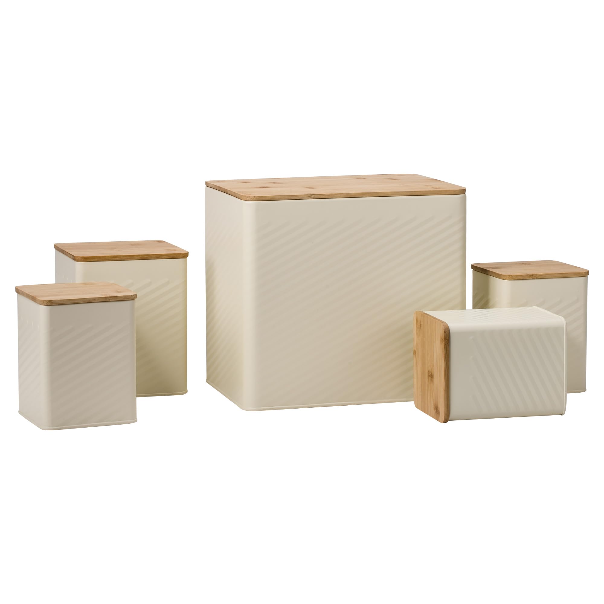 EHC 5 piece Kitchen Storage Canister Set - Tea, Coffee, Sugar, Biscuit, & Bread bin With Lid, Airtight Containers with Lid, Jars Set of 5, Kitchen Accessories & Essentials, Cream