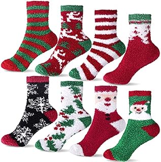 Duufin Christmas Socks Santa Elk Snowflake Christmas Fluffy Socks Warm Fuzzy Winter Socks for Women and Girls