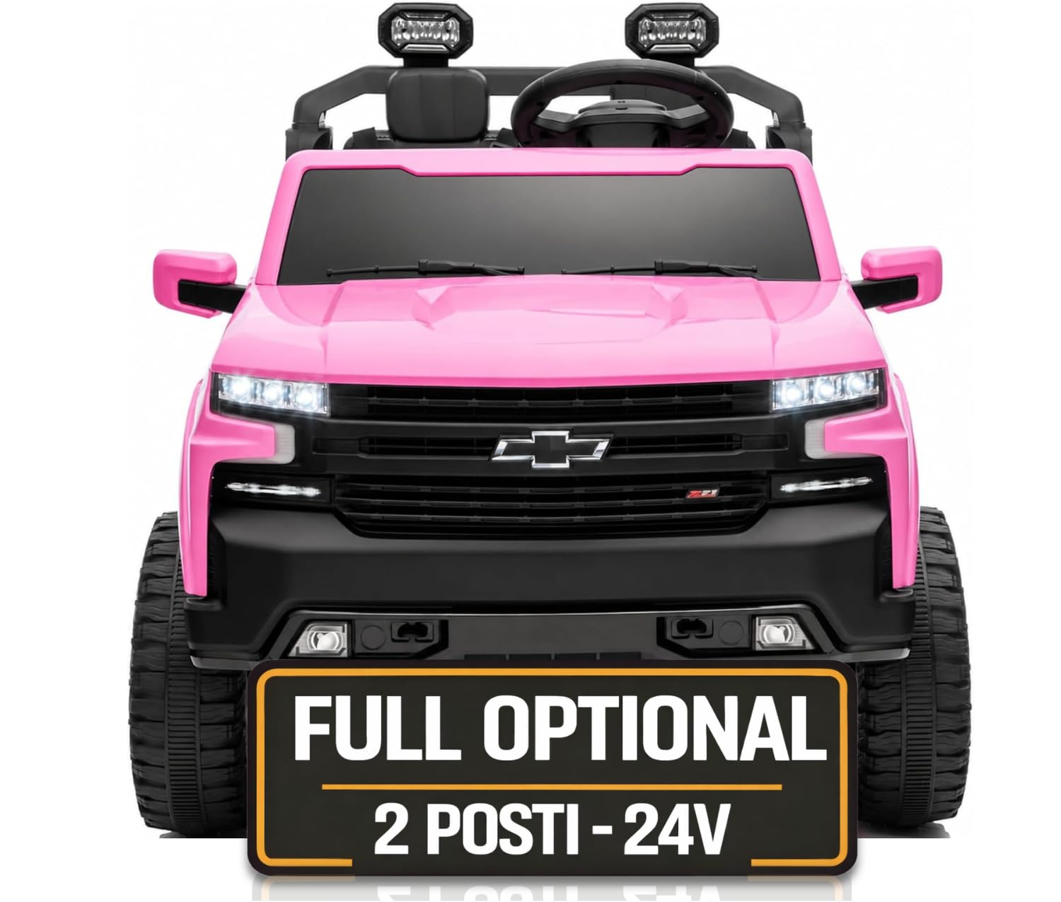 Chevrolet Silverado ZR2 24V Maxi Fuoristrada 2 Posti Auto Macchina Elettrica per Bambini Telecomando Luci a Led Bluetooth Ammortizzatori Carico Massimo 60 Kg (Rosa)