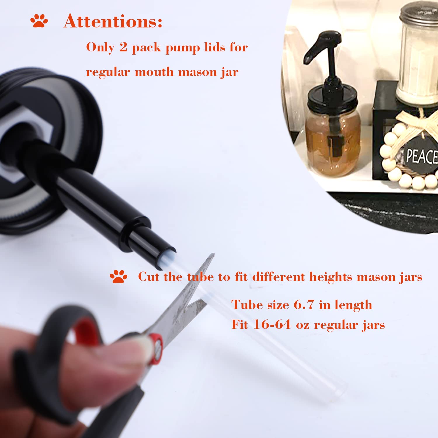 2 Pack Mason Jar Syrup & Sauce Dispenser Pump Lids - Regular Mouth, Airtight & Leak-Proof