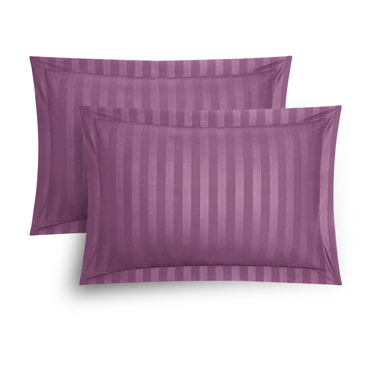 Stripe Satin Oxford Pillowcases 2 Pack Luxury Hotel Quality Premium Breathable, Soft & Cosy Protectors, Auberjine