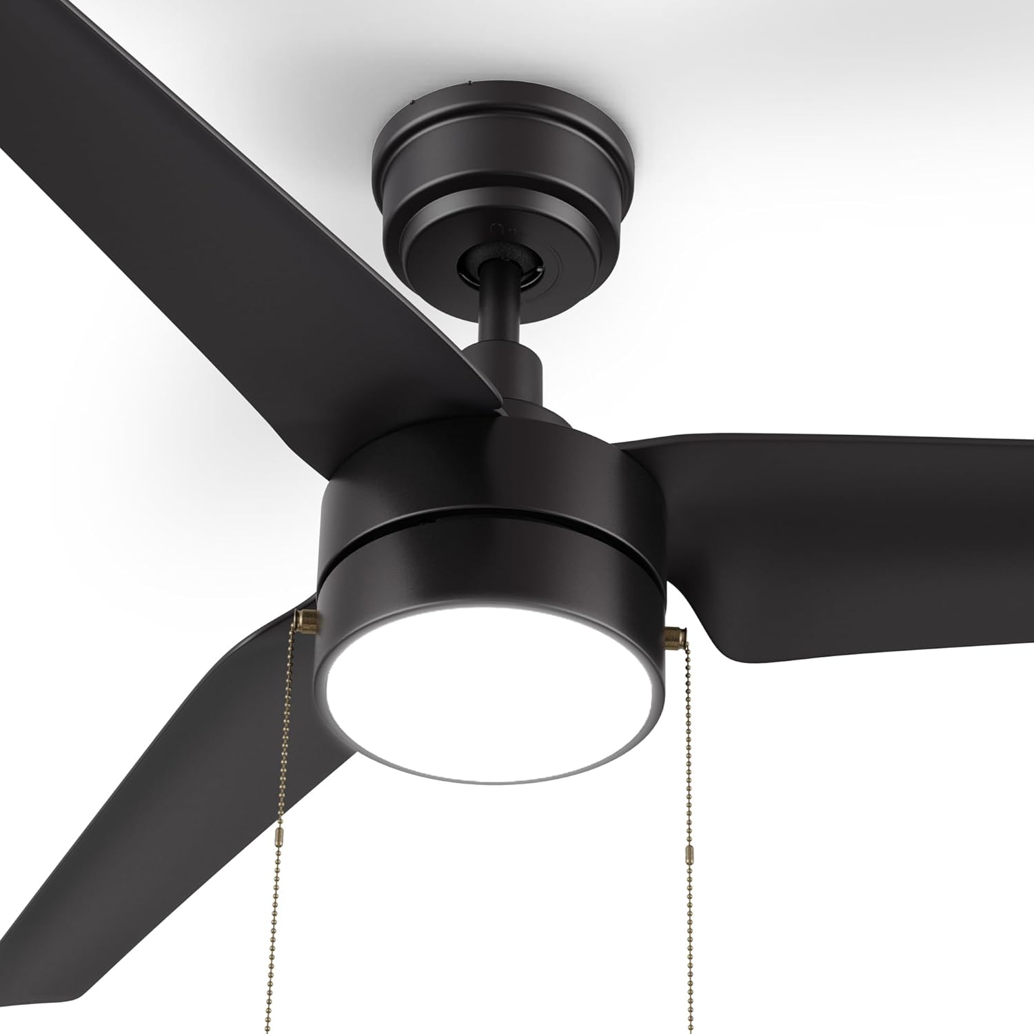 SMAAIR Indoor 52 Inch Ceiling Fans with Pull Chain, Modern Ceiling Fans with Lights, Dimmable LED Ceiling Fan with 3 Blades for Bedroom, Quiet DC Motors, Reversible, Black