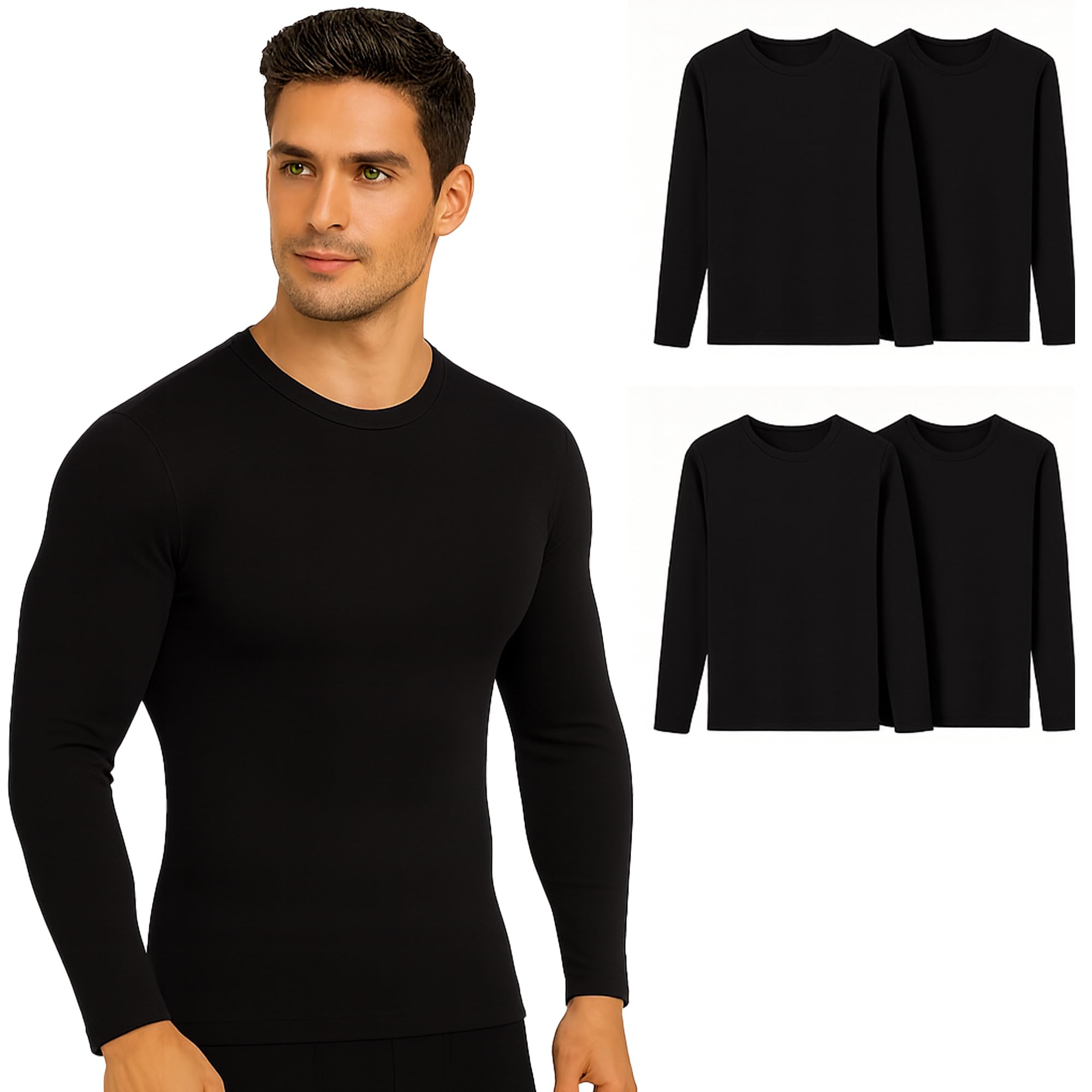 Leedya Set 2-4 Maglia Termica Uomo con Polsino, Made in Italy – Maglia Intima Invernale Morbida e Traspirante con Manica Lunga in Caldo Cotone – Comfort e vestibilità Aderente – Taglie da S a 3XL