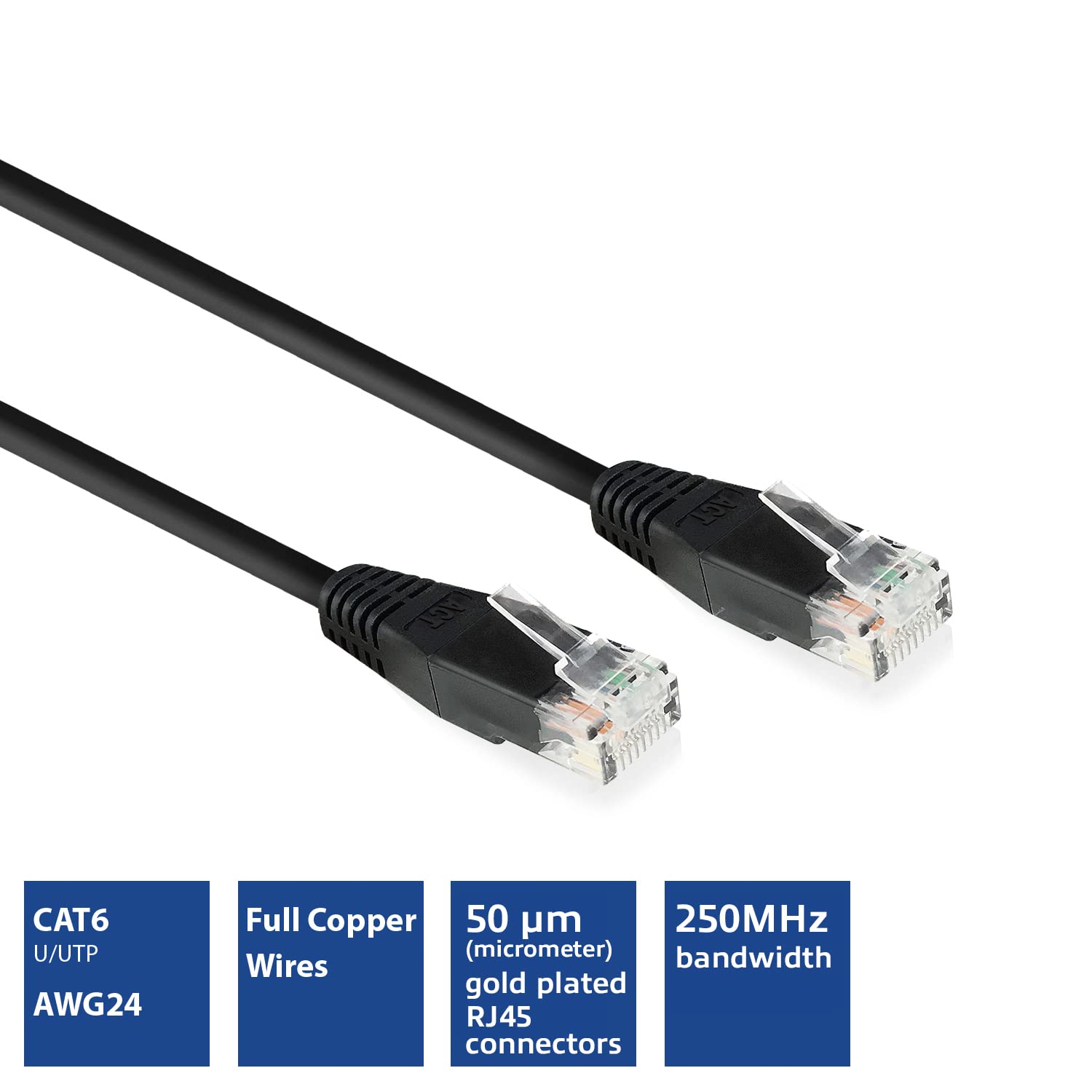 ACT Cavo Ethernet CAT6 da 10 m, 10/100/1000/Mbit/s, RJ45, U/UTP LAN, CAT 6, 250 MHz, PoE, fili di rame pieni per switch, router, patch panel, TV, PC e laptop, AC4010