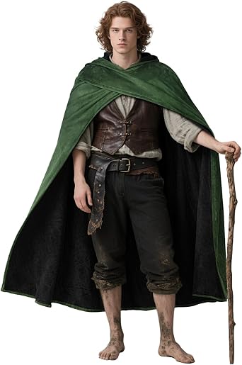Medieval Hooded Cloak Renaissance Ranger Elf Cape for Ren Faire