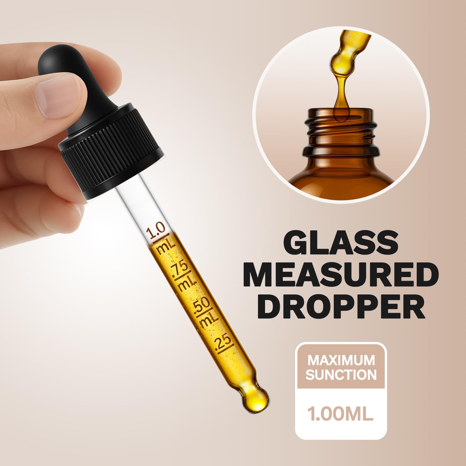 Bumobum Tropfflaschen für ätherische Öle, 100 Stück, 30 ml, bernsteinfarbene Glas-Tropfflaschen mit Pipette, 10 Trichter und 10 lange Pipetten, leere Tinkturflaschen für Reisen, Heimgebrauch