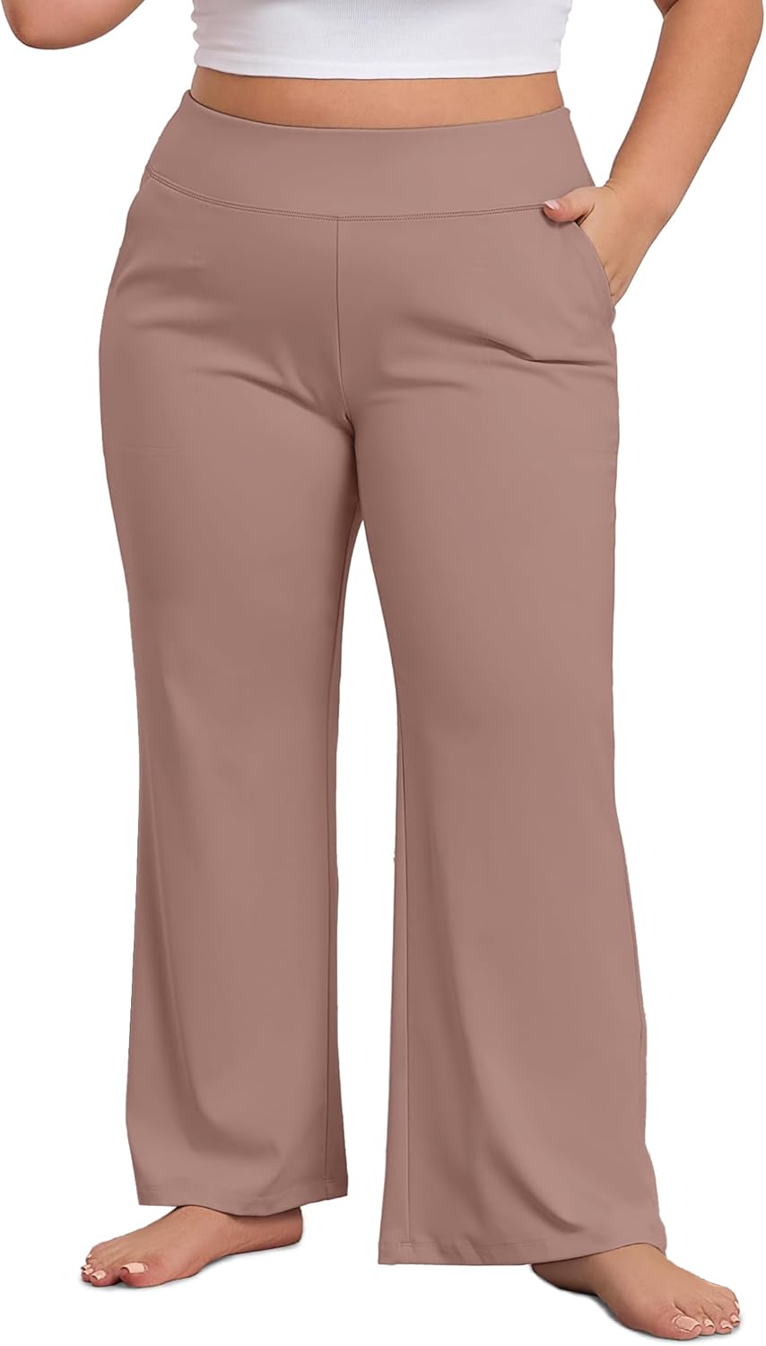 COOTRY Women's Plus Size Wide Leg Pants Yoga Pants with Pockets High Waist Stretch Work Dress Casual Sweatpants