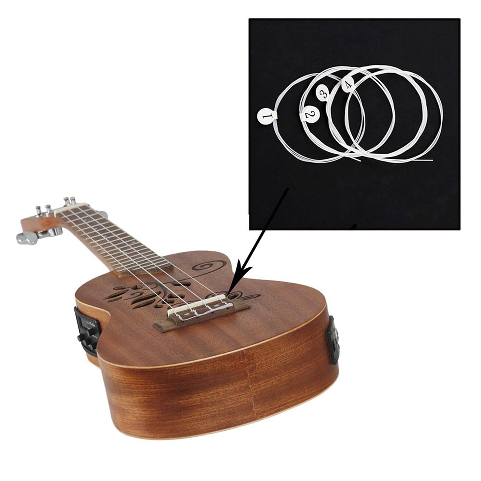24 Pollici Ukulele Sapele Legno Hollow Scolpito con LCD EQ. Display di Sintonizzazione Strings Strings Strings Strumento Musicale Ukulele Hawaiano