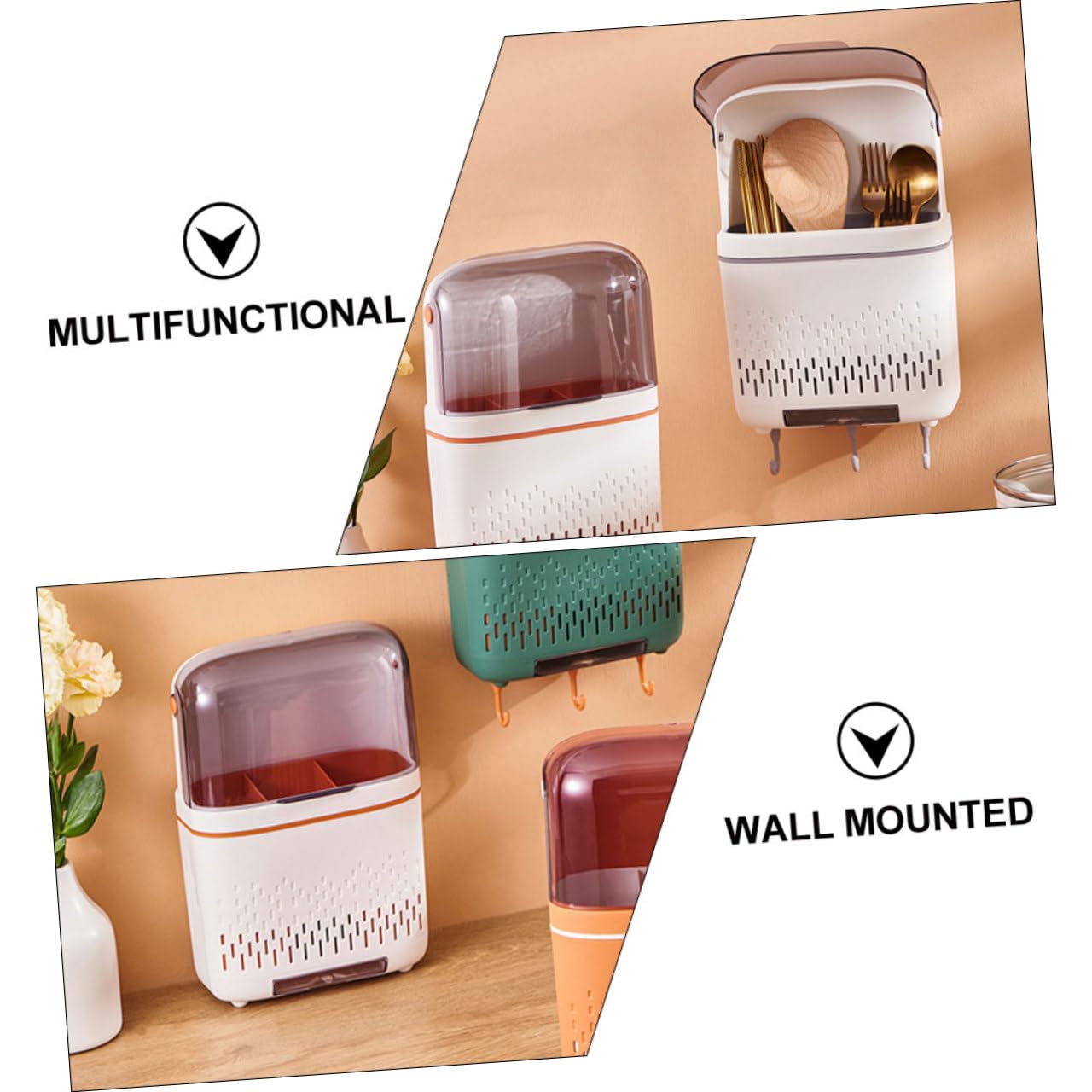 ULTECHNOVO Support Mural pour Baguettes et Couverts Blanc Égouttoir Ventilé Multifonction pour Cuisine Rangement Espace Optimisé pour Fourchettes Cuillères et Baguettes Organisateur Compact