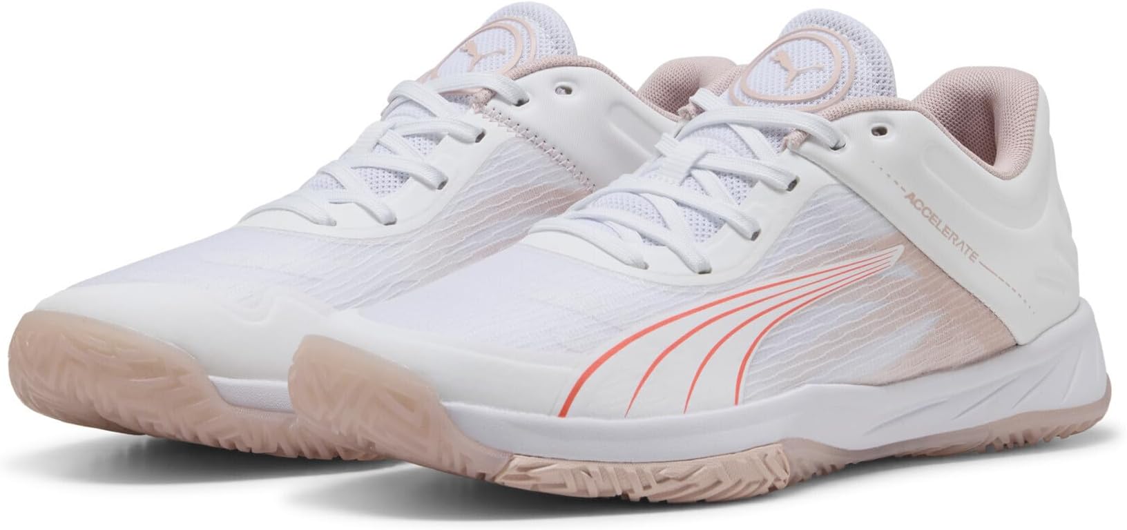 PUMA Women's Accelerate Turbo W+ Indoor Trainers, Puma White Glowing Red Rose Quartz Alpine Snow, 10.5 US Women