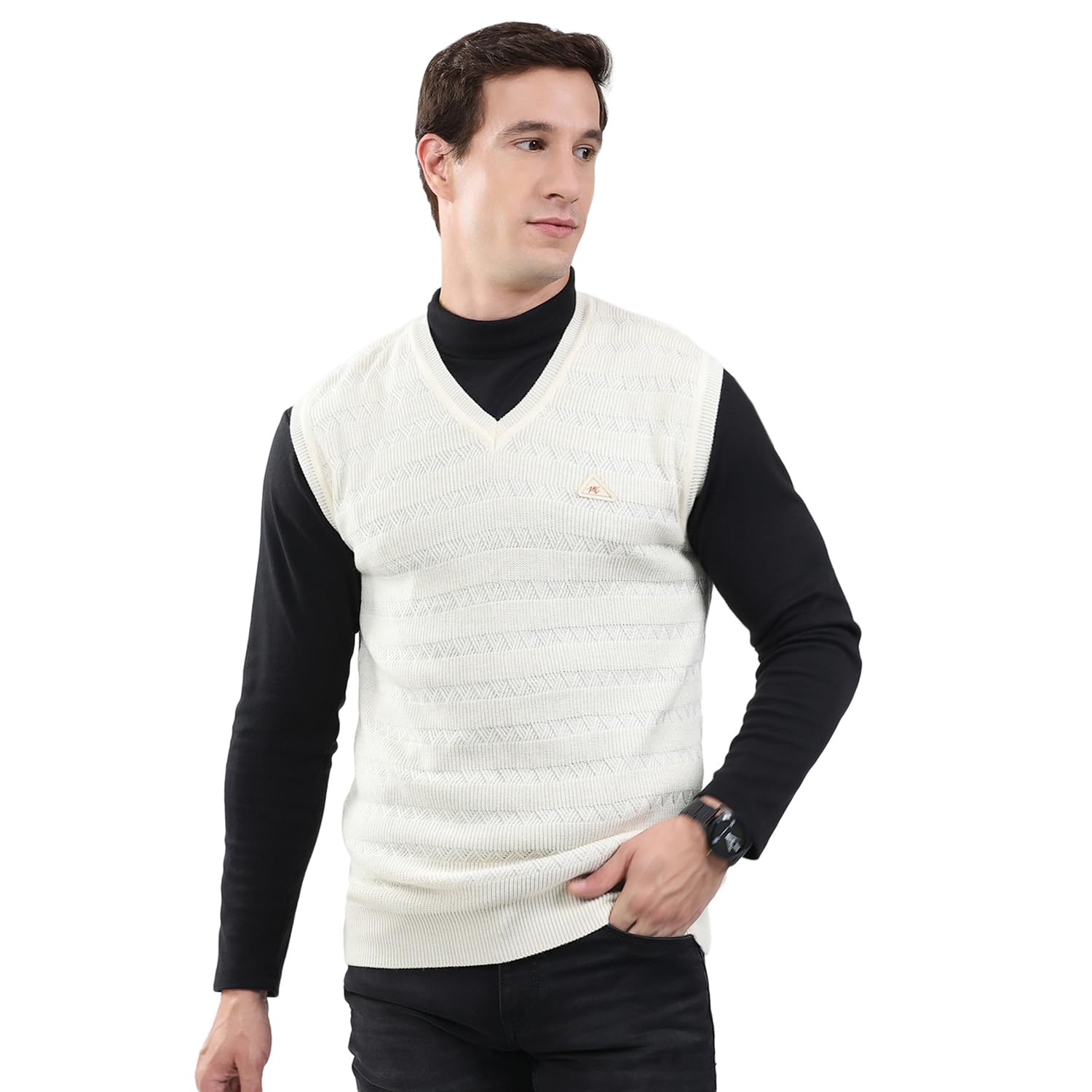 monte carlo Men's Regular Fit Sweater | Self Design Pattern | Pull-On Closure with Sleeveless V Neck | Textured Knit Vest for Men-picture-35