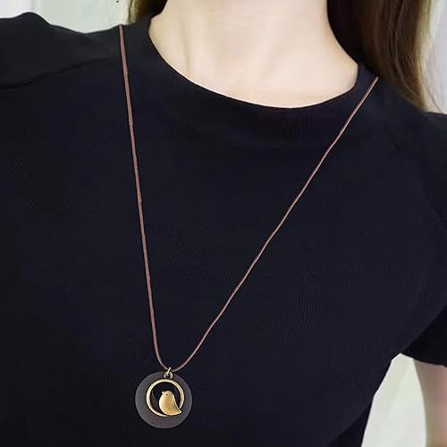 Miniatura 3 de Colgante de madera bohemio vintage hecho a mano con bonitos dijes, collar largo de cuero verde militar, cadena de suéter para mujer, collar largo