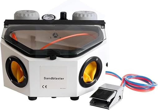 Bench Top Sandblasting Cabinet, Sand Blasting Box, Built-in Gloves, Foot Switch, Widescreen Glass Panel, for Sand Blasting, Metal Rust Removal, Impurity