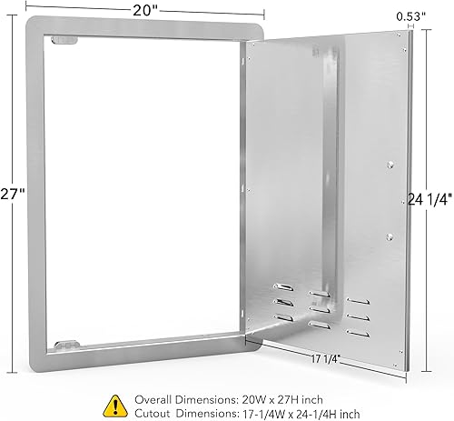 Miniatura 2 de Stanbroil Puerta de acceso vertical simple de acero inoxidable con rejillas de ventilación, 17 14 pulgadas por 24 14 pulgadas