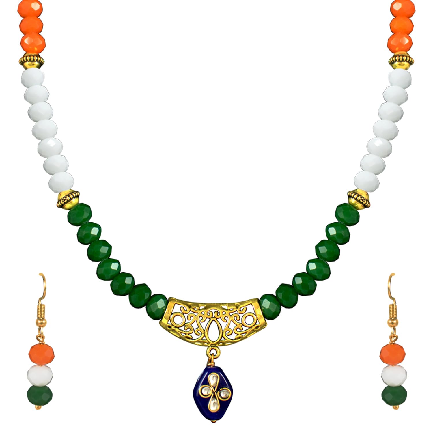 Jewellery for Less Patriotic Tri Color Crystal Beaded Necklace Set for Independence Day/Republic Day Women & Girls.