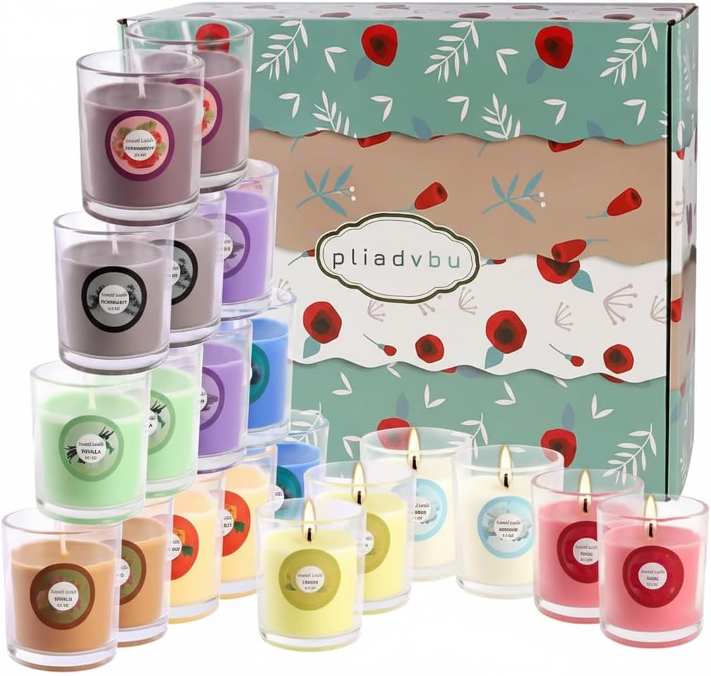 Pliadvbu Set of 40 Scented Candle with 10 Fragrances, Soy Wax Aromatherapy Strong Scented Candle in Glass Jar for Women Home Decor
