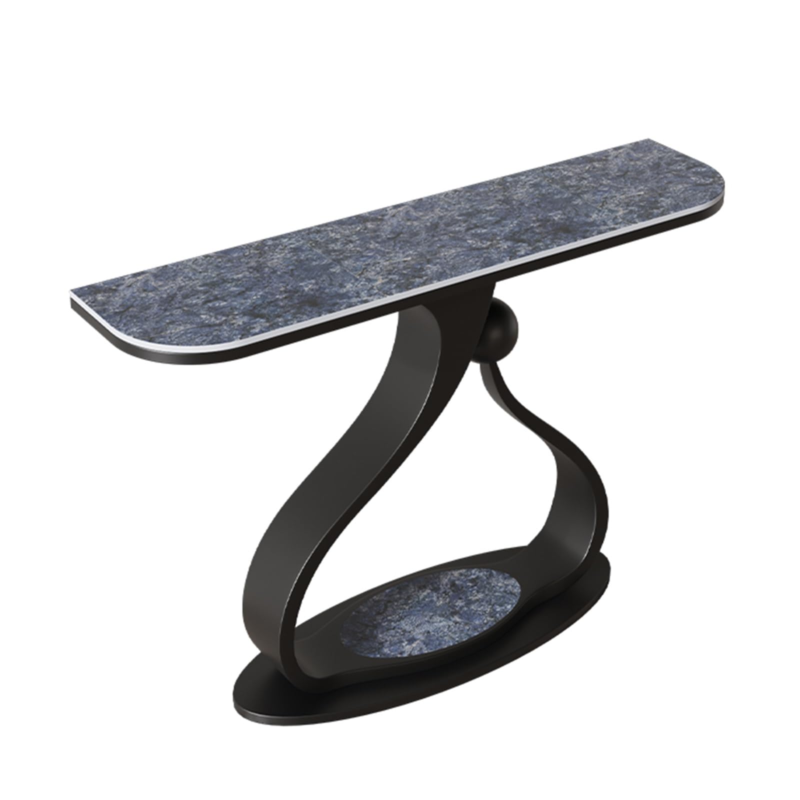 MESCXTY Modern Entryway Table, Farmhouse Console Table Behind Couch with Stone Slab Top,Narrow Hallway Accent Tables Artistic Metal Base, Easy Assembly for Entrance, Living Room(Blue+Black,31.5in)