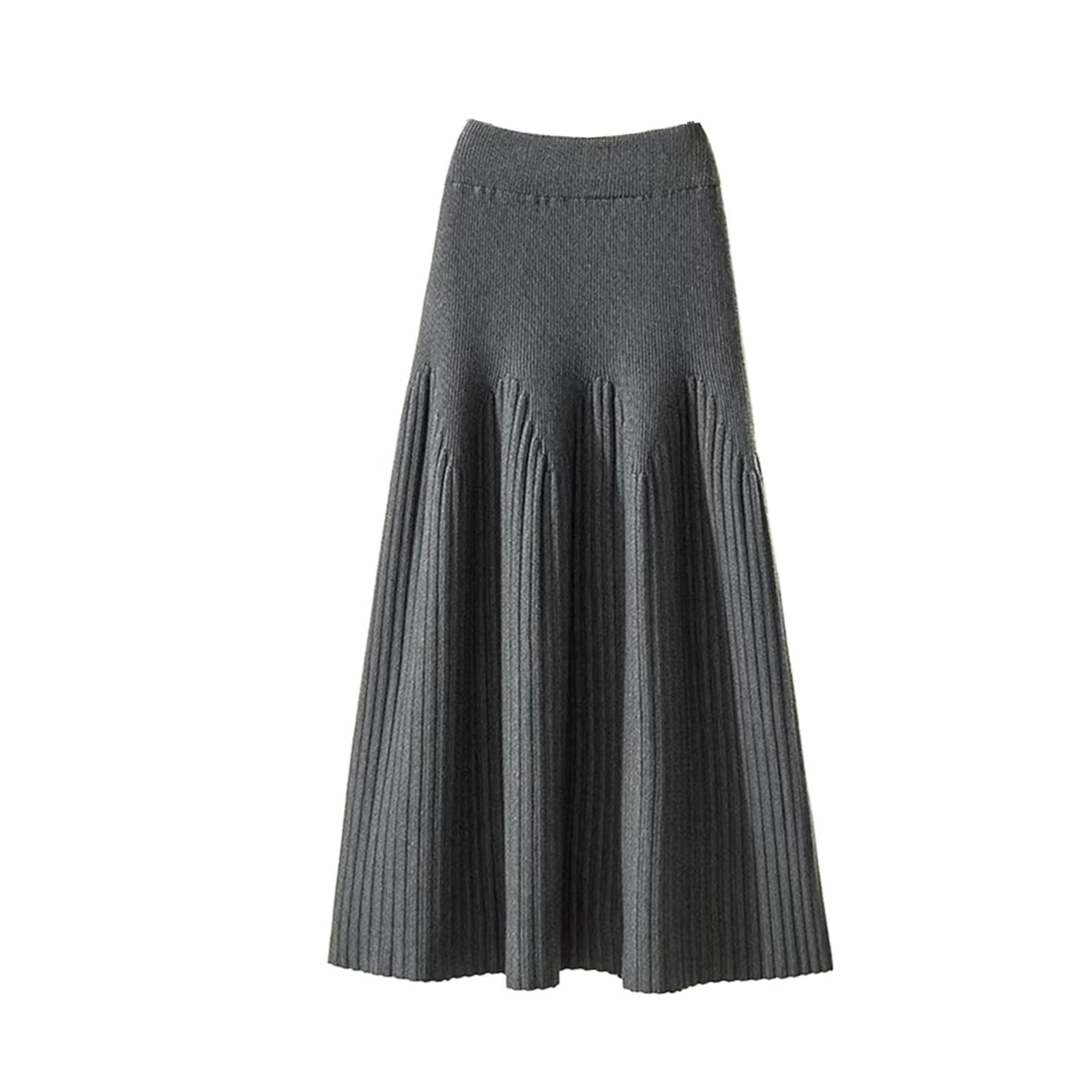 Gonna midi da donna in maglia plissettata, linea ad A, casual,stile vintage