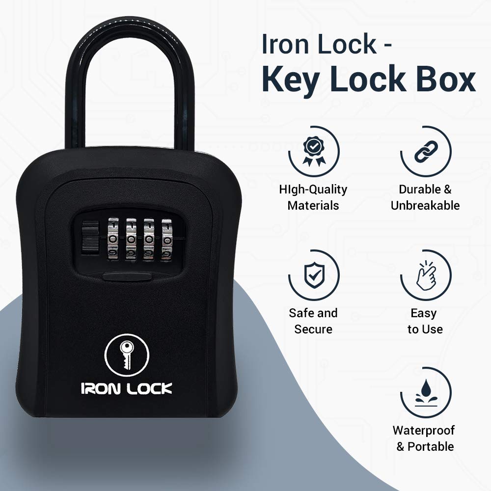 Iron Lock® Key Lock Box Portable and Wall Mounted with Removable