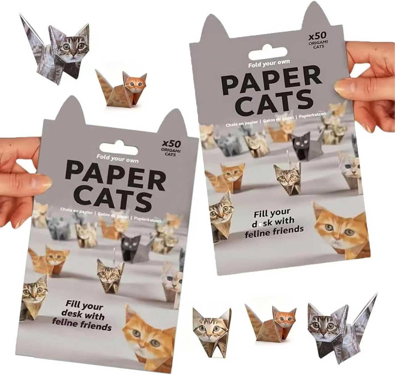 2 Pack DIY Origami Cat Paper Kit - 100 Pre-Fold Sheets to Create 3D Cat Figures, Fun Craft Project for Family Activity, Home Desk Decor and Ideal Gift for Pet Lovers