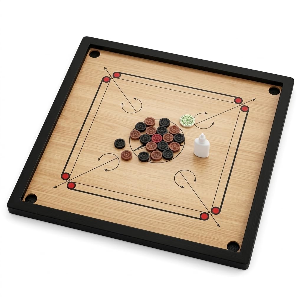 ZOPPER 32 x 32" Wooden Carrom Board Set with Carrom Men, Striker and Powder, Smooth Playing Surface, Compact Indoor Family Board Game for Kids and Adults