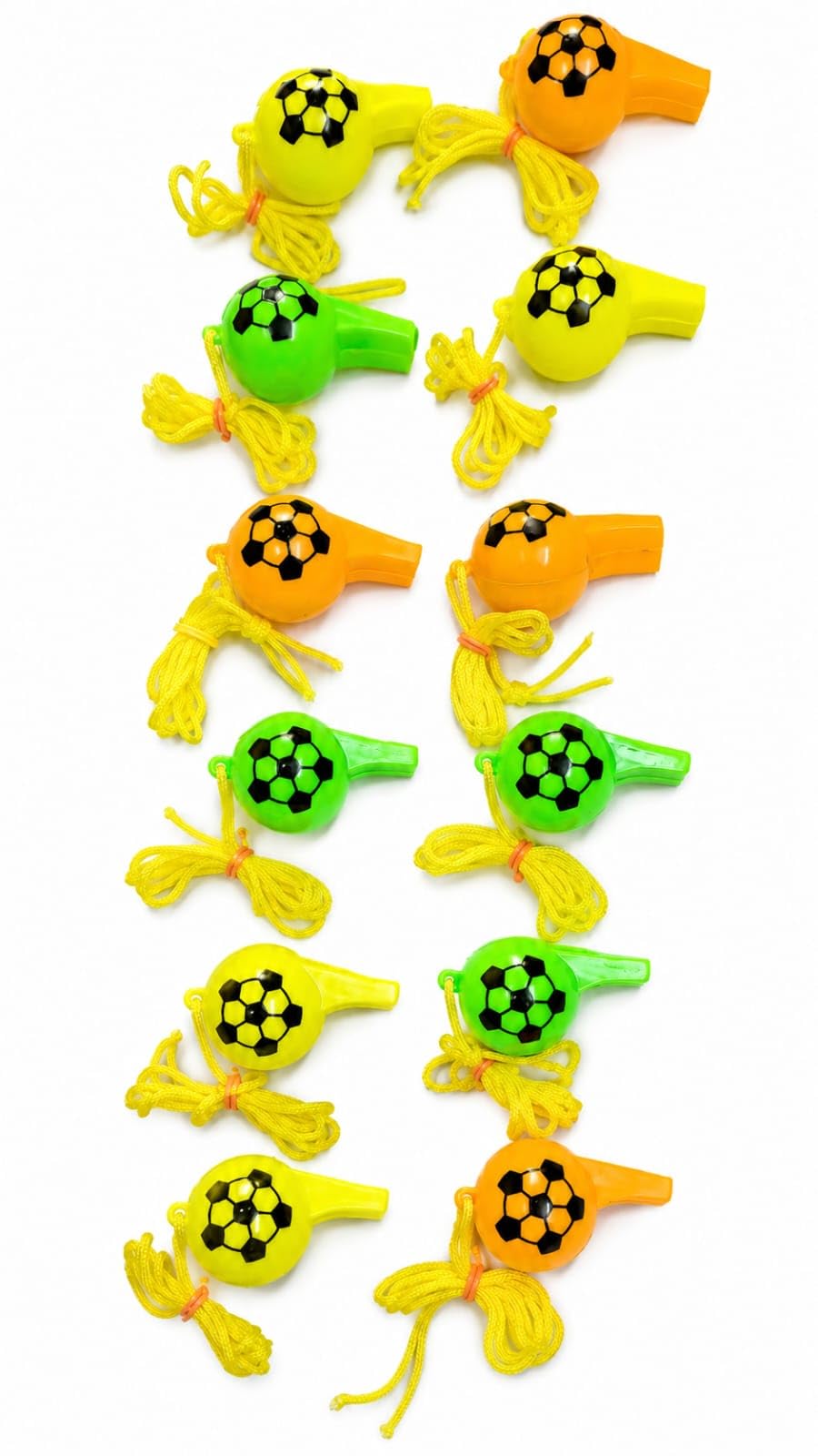 Football Whistle with Neck Cord for Kids, Pack of 12, Multicolor | Loud & Clear Sound, Durable Plastic Build, Yellow, Green & Orange, For Coaches & Referees, School & Outdoor Sports-image-1