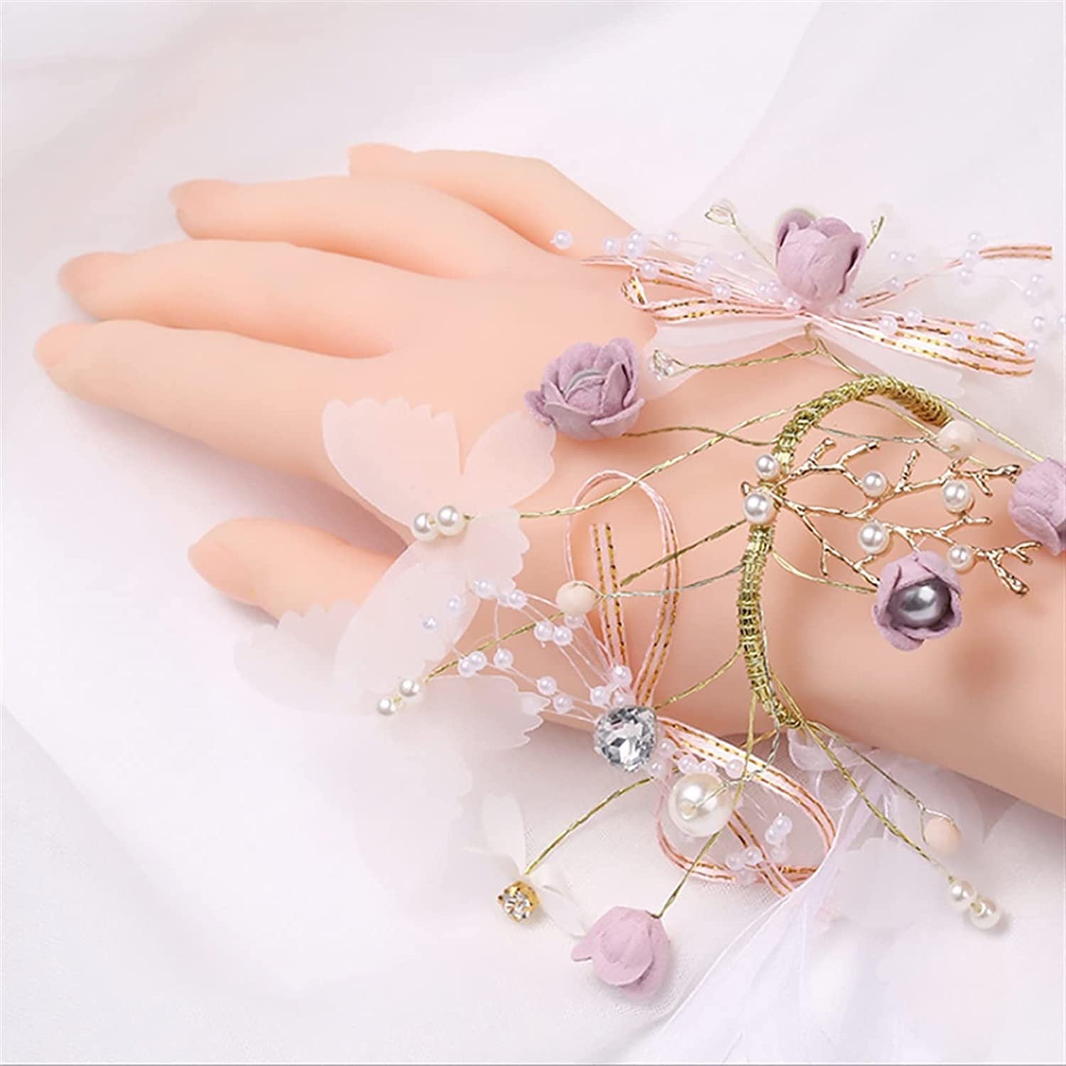 EEfpxwtz Prom corsage wrist flower， Brsmaid Wrist Flowers Corsage Fabric Pearl Bow Wedding Prom Party Accessories(G)