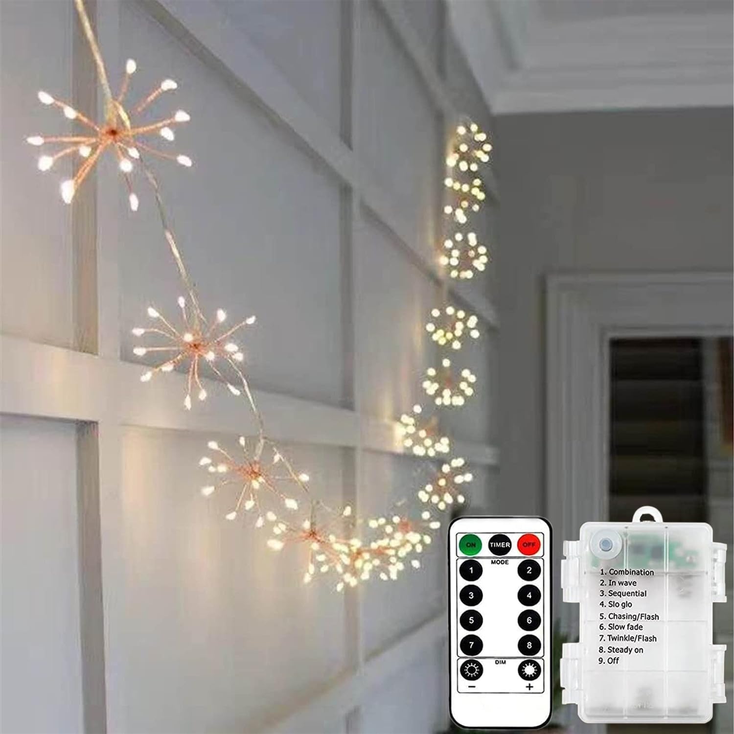 Łańcuch świetlny LED, łańcuch świetlny z pilotem zdalnego sterowania, 8 trybów, do użytku na zewnątrz, do wewnątrz, na Boże Narodzenie, wesele, przyjęcie, dekoracja, ciepła biel (200 LED)
