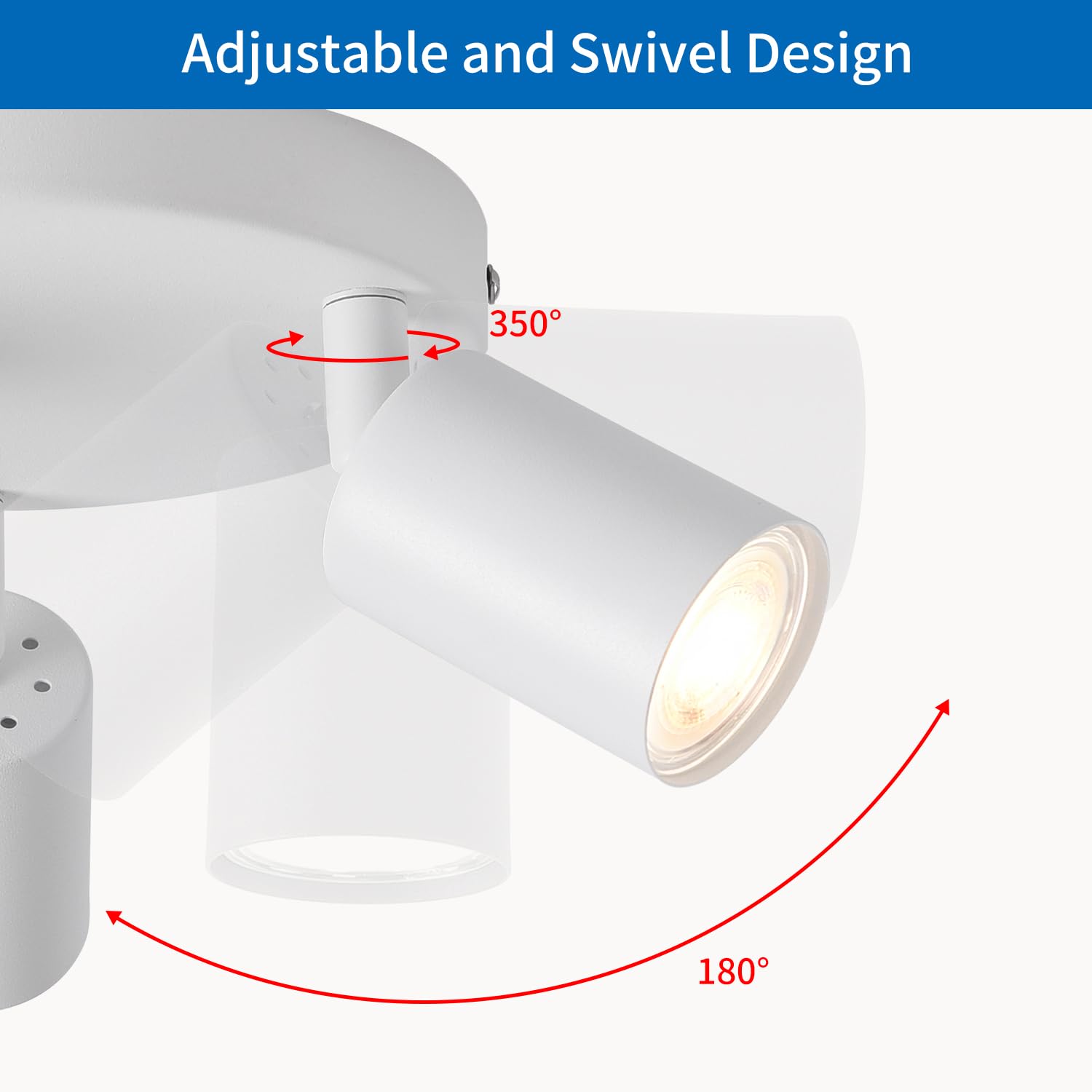 ANWIO Focos LED Interior Techo Ajustable con 3 Focos LED de Metal Blanco - Diseño Moderno y Versátil para Dormitorios y Salones(Sin Bombillas)