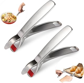 Losaria 2-Pack Stainless Steel Hot Plate Grippers - Non-Slip, Heat-Resistant, Anti-Scald Tongs for Pizza Pans, Microwave Plates, Steamers