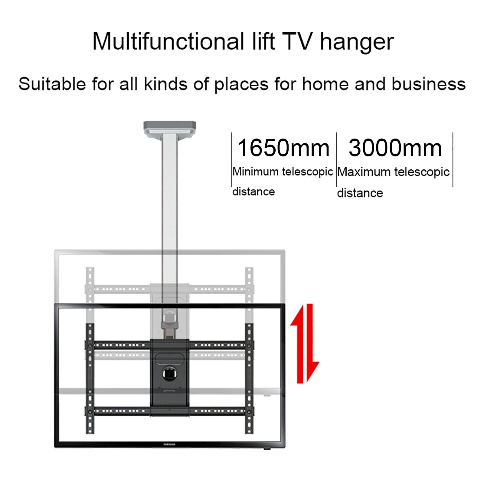 Soporte de techo para TV, soporte de diseño inclinable y giratorio para televisores dobles de espalda a espalda, compatible con pantallas planas de 32 a 75 pulgadas, se adapta a techos planos