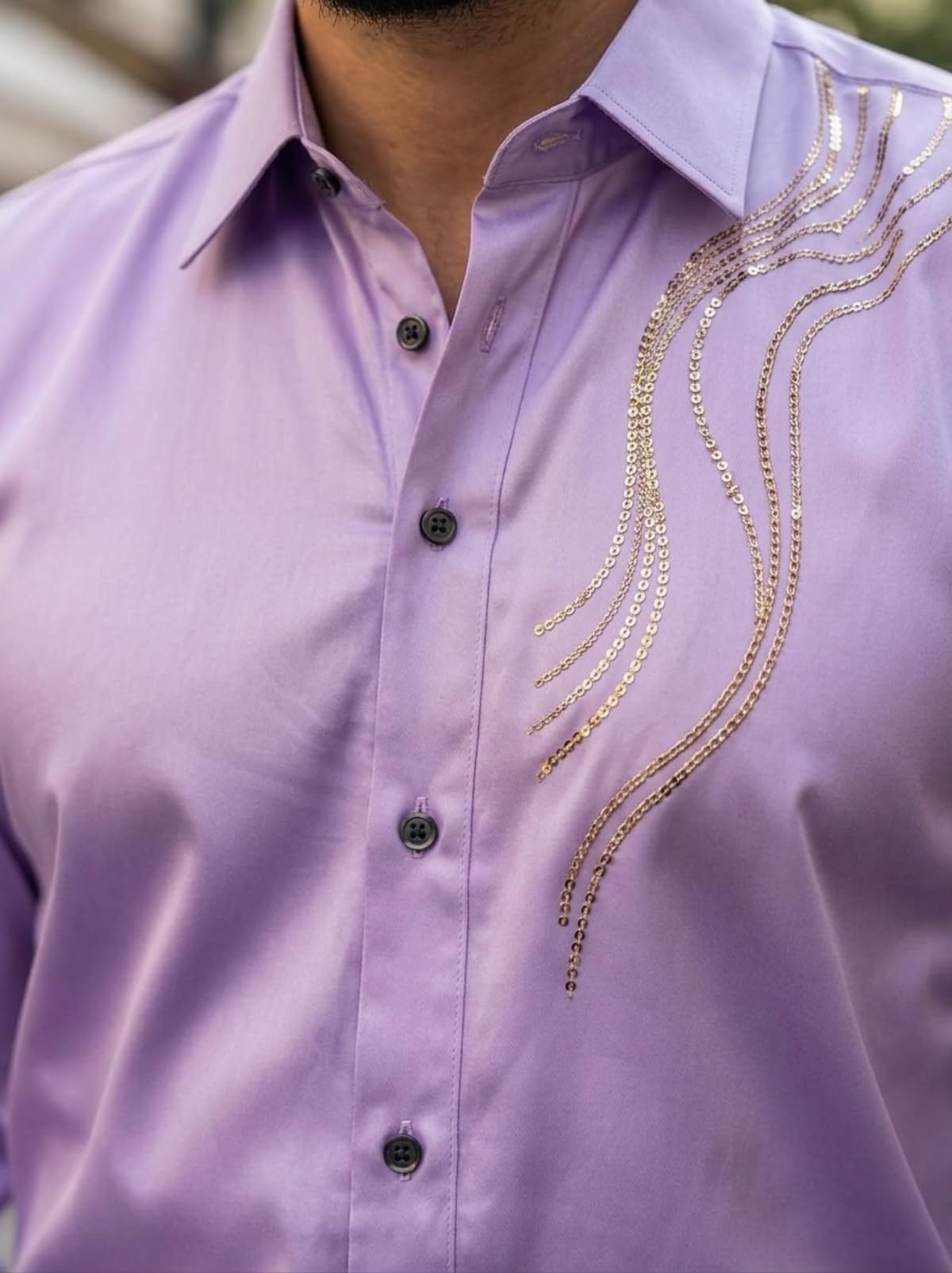 IndoPrimo Elegante camisa de satén para hombre, corte normal, estilo casual, estilo de diseñador, trabajo de piedra, fiesta, manga formal