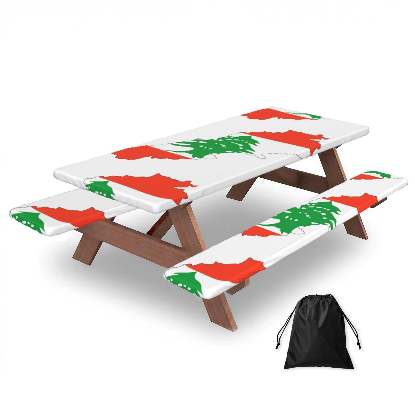 Yqxwjl Black Lebanon Flag Map Print Camping Essentials Waterproof Camping Table And Bench Cover With Drawstring Bag 183 Cm