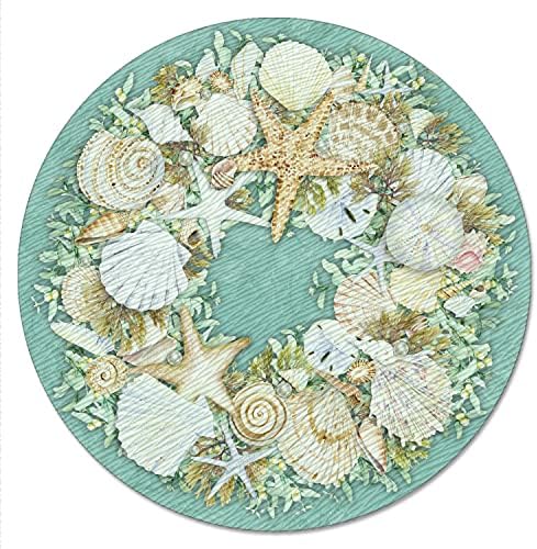 CounterArt Coastal Wreath 4mm Heat Tolerant Tempered Glass Lazy Susan Turntable 13” Diameter Cake Plate Pizza Server