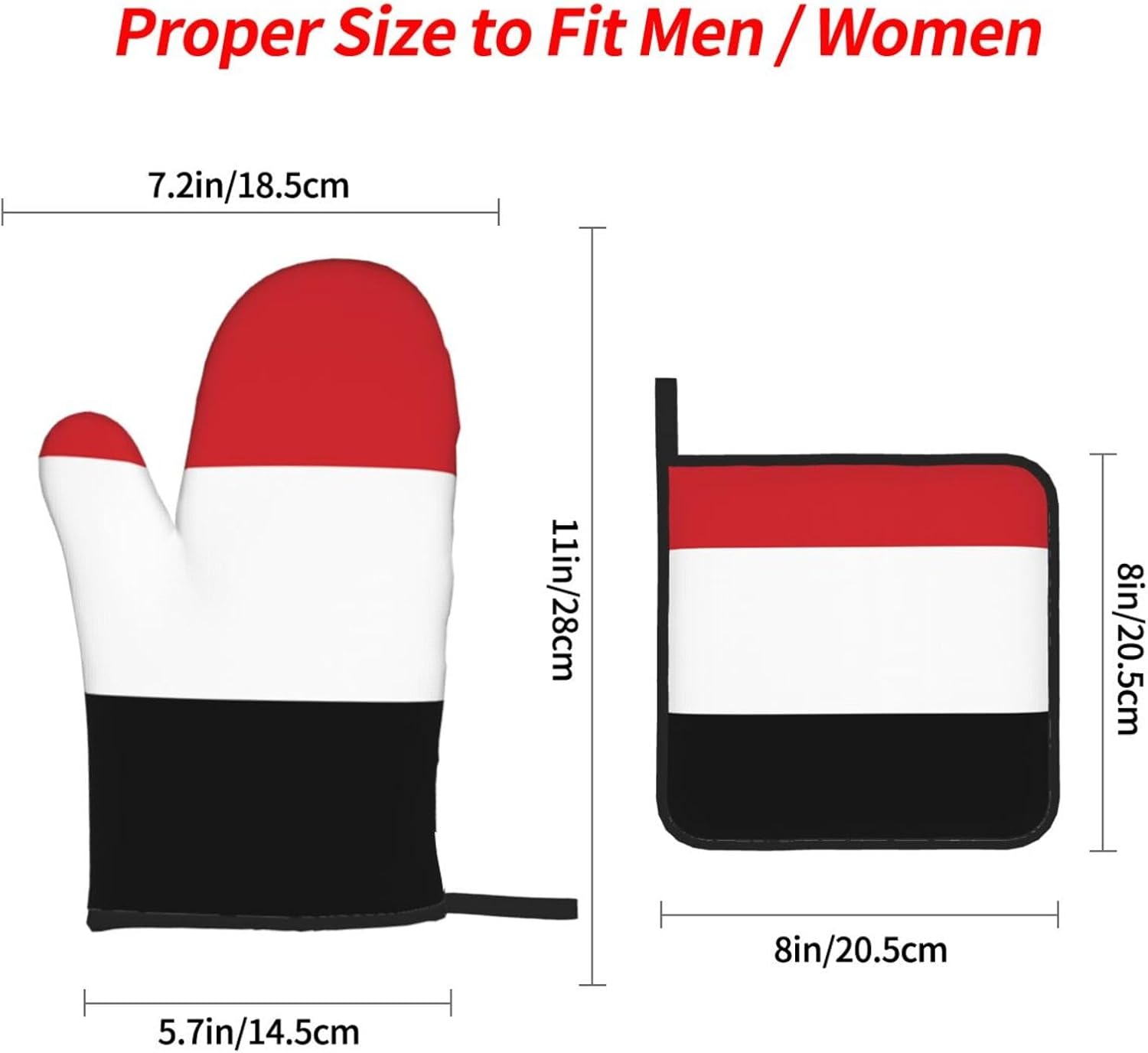 Yemeni flag Oven gloves and heat-resistant mat 4-piece set. Suitable for grilling, microwave oven frying, and baking