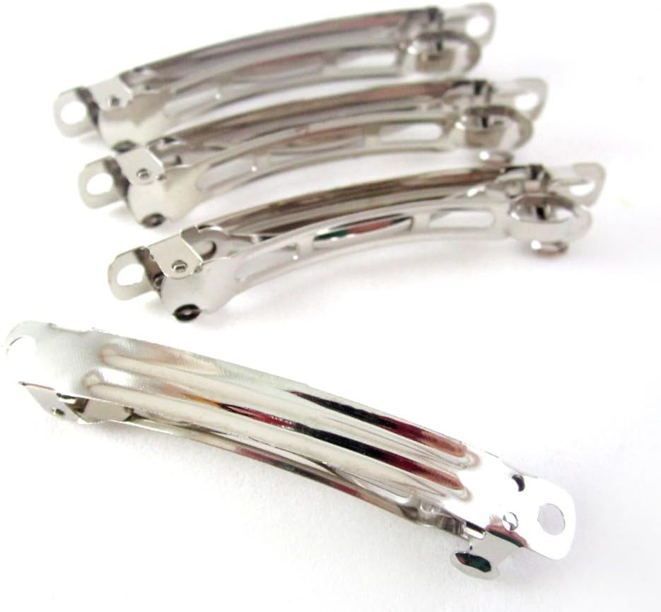 (40) Silver French Barrette Barrettes Clips for Girls Wedding and Bridal Hair Accessories - Barette Hairclip Feather Head Clips Hairpins Wholesale lot 2 1/4 Inches 57 mm.