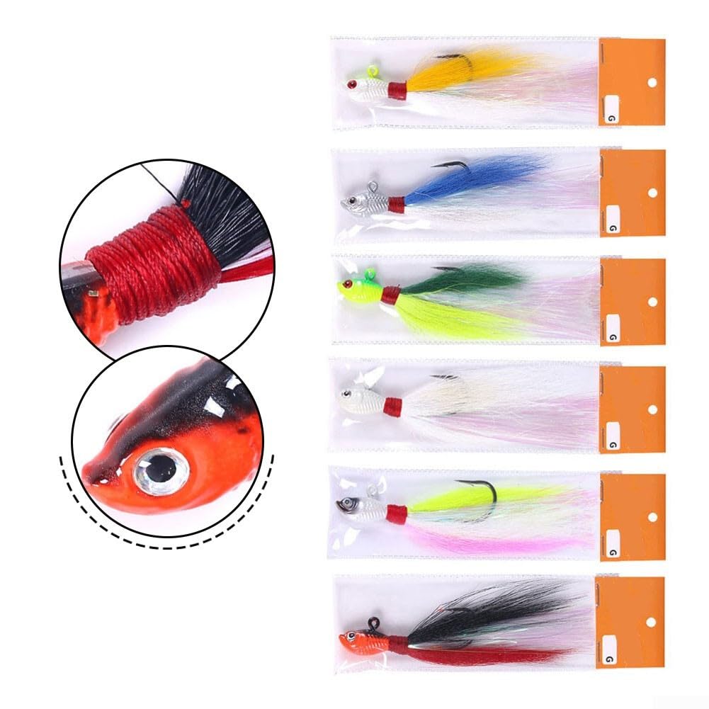 Lot de 8 leurres de pêche avec têtes plombées en poils de cerf, hameçons en acier à haute teneur en carbone, 7 g-85 g, appât anti-fond pour eau douce, eau salée, bar, truite, kit de leurres