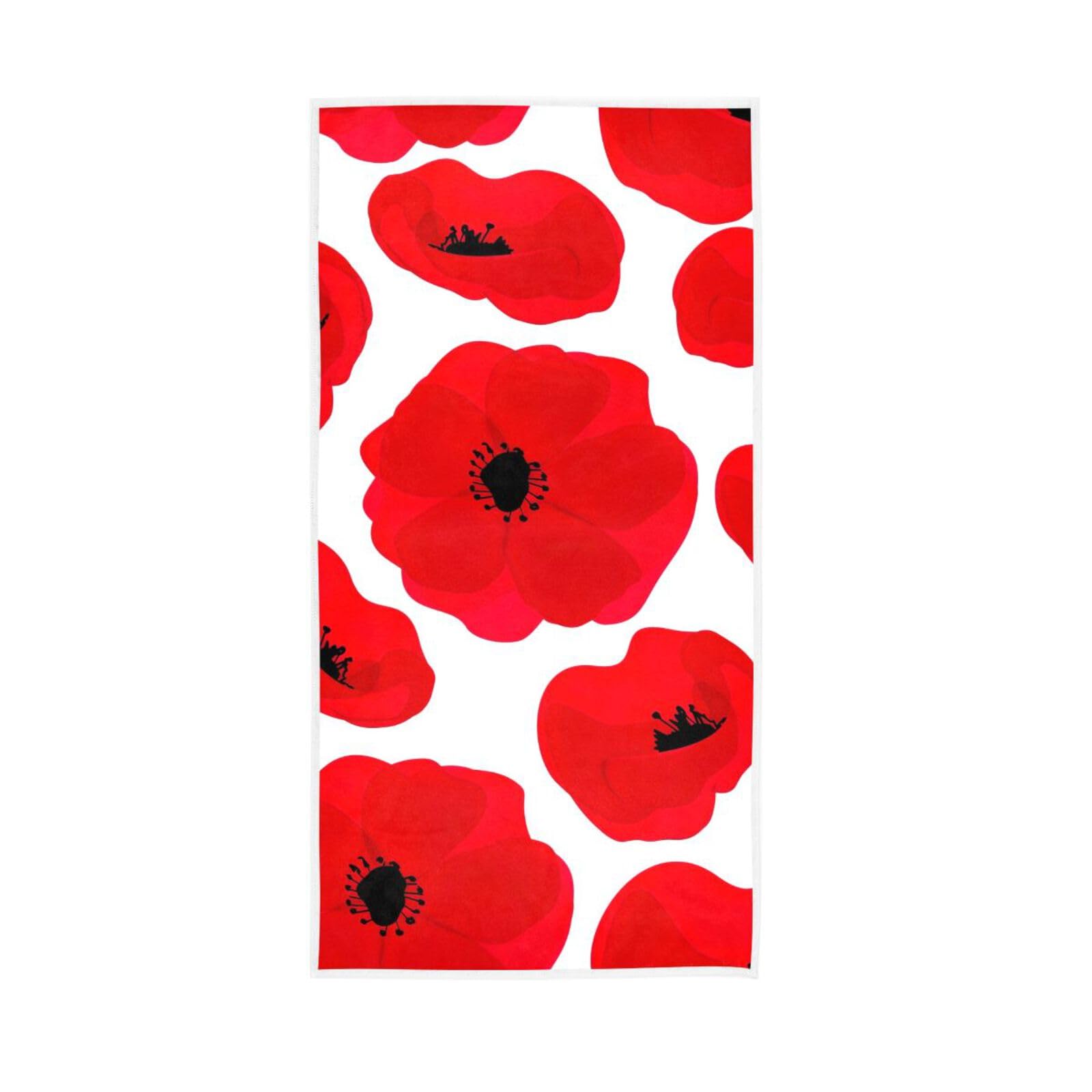 LSRCPD Red Poppies Bathroom Hand Towel, 15 x 30 Inches Soft Hand Towel Spa Towels for Facials Hand Towels Bathroom