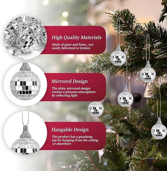 Avanti Creations 4 cm Mirror Disco Balls – Pack of 12 | Christmas Tree Hanging Ornaments | Silver Disco Party Decoration Balls | Home, Wedding & Xmas Décor Accessories 4