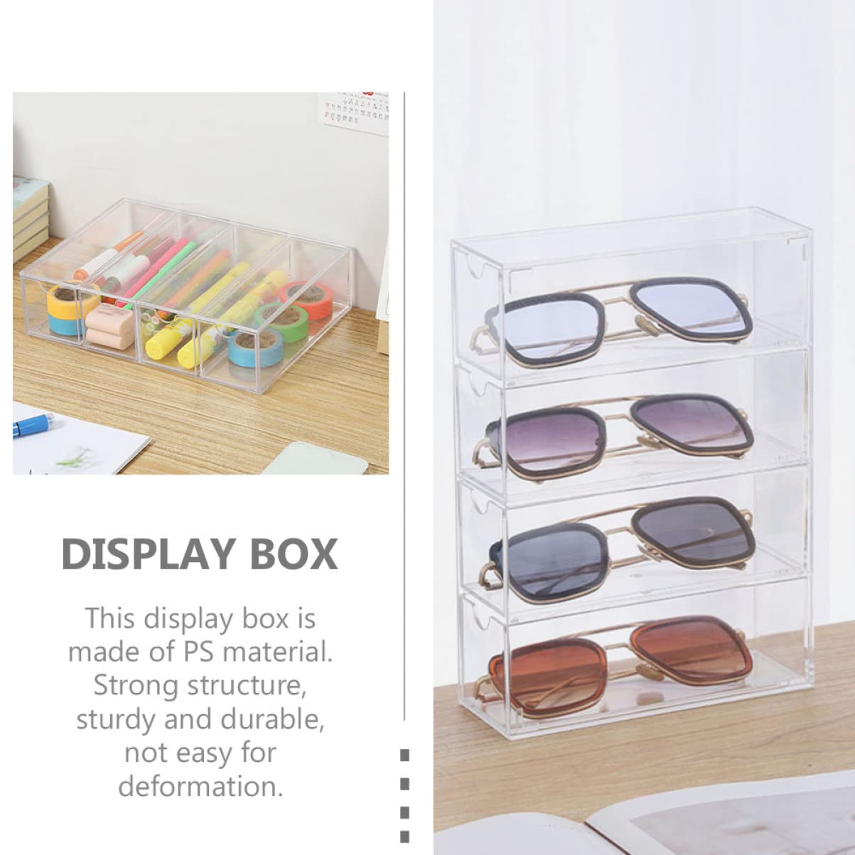 FOMIYES Caja Organizadora de Plástico sin Rebabas 2 Piezas para Gafas de Sol Diseño Simple para Uso Personal en Casa o Tienda