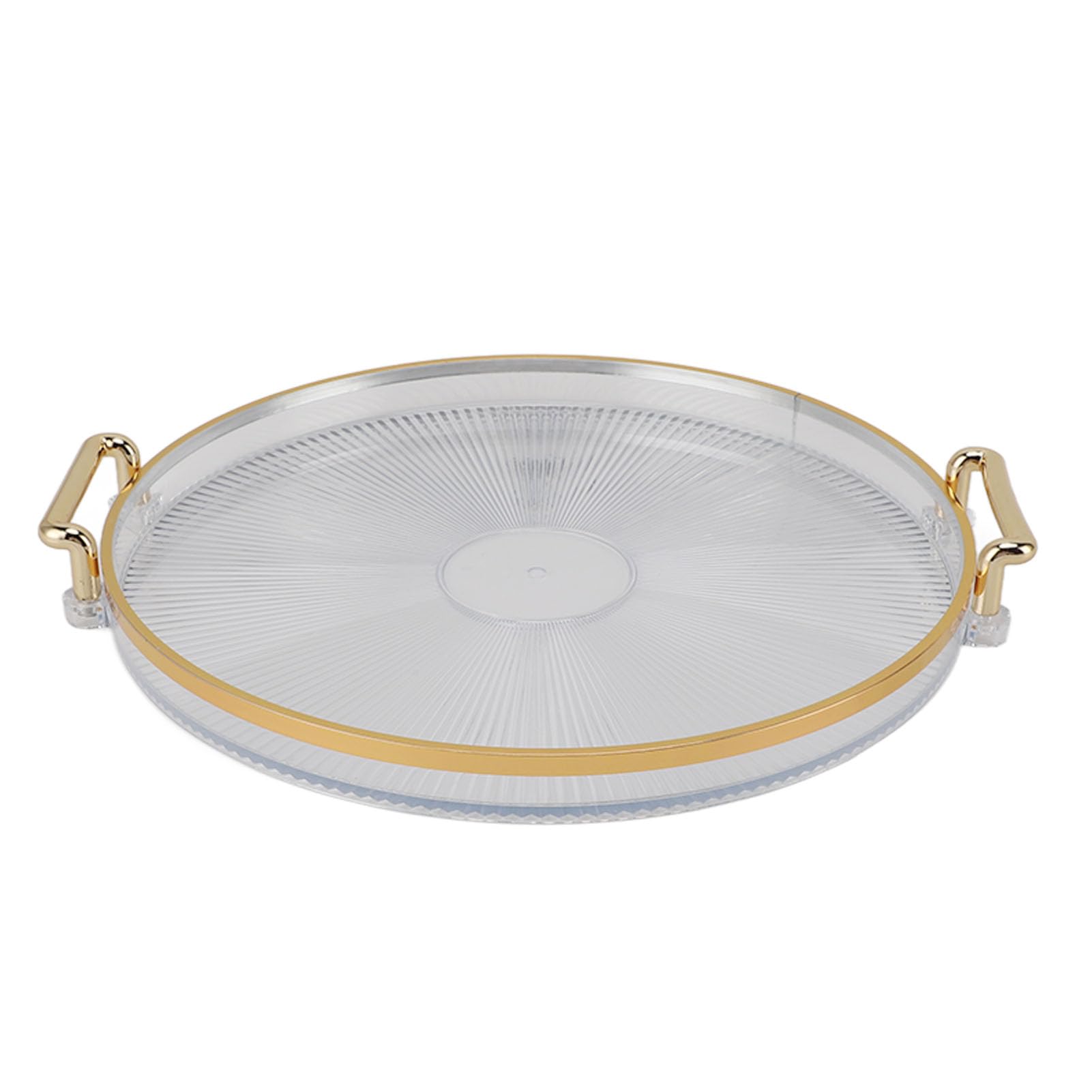 Serving Tray with Handles, 10.6'' Golden Rim Luxury Style Perfume Plate Make Up Display Round Decorative Tray Plastic Serving Platters for Home, Coffee Table, Breakfast, Tea, Fruit (Transparent)