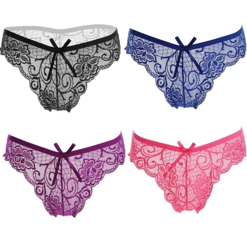 Lace Thong with Scalloped Edges and Floral Design | Pack of 04-picture-11