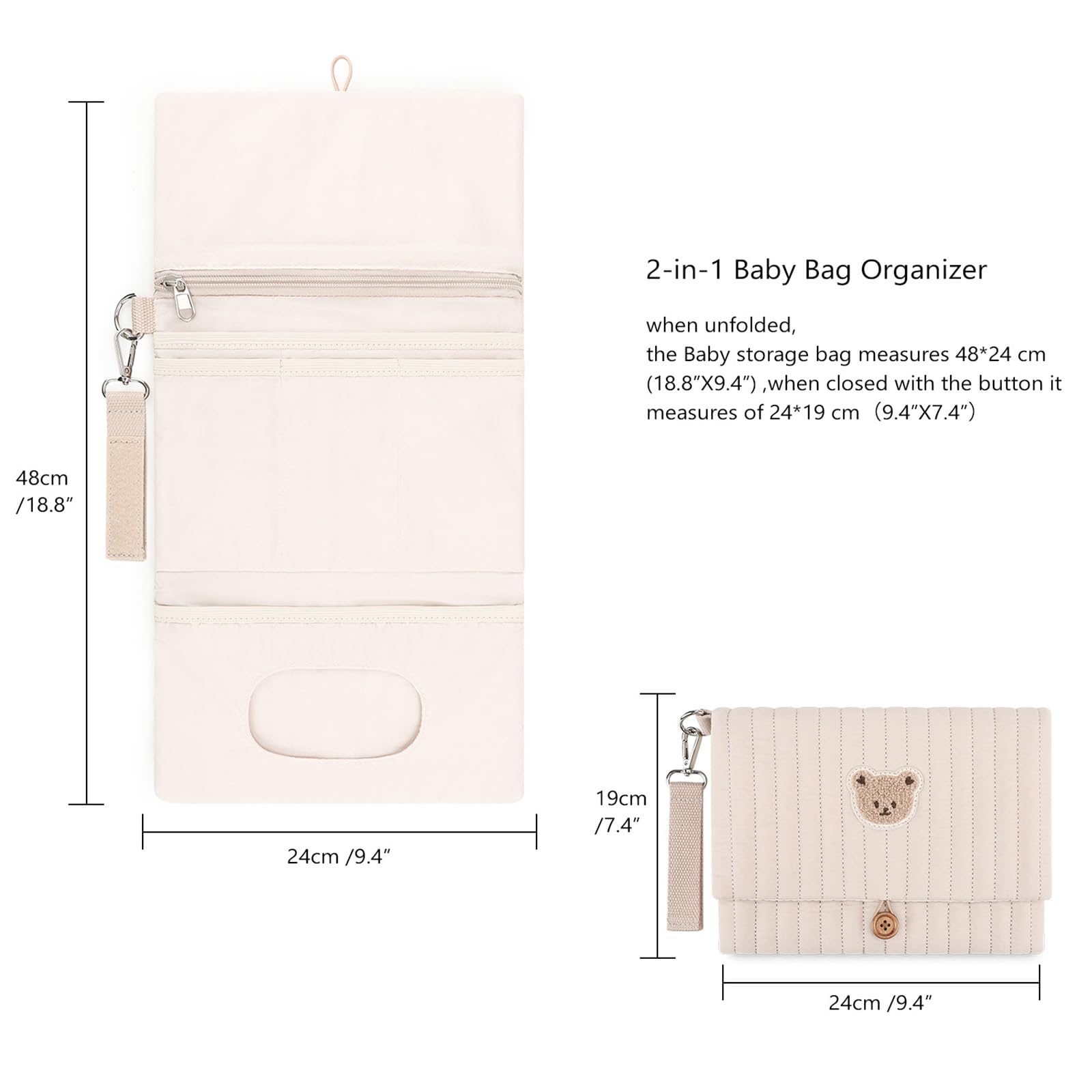 Simpatico Borsa per pannolini con orsetto ricamato, tasche multiple, organizer per passeggino
