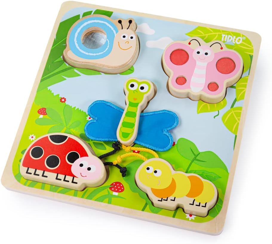 Tidlo Touch & Feel Puzzle (Insects) - Wooden Sensory Puzzles, Kids Animal Jigsaws, Fun & Educational Early Learning Toy, Baby & Toddler Gifts, Age 1 Year Old +