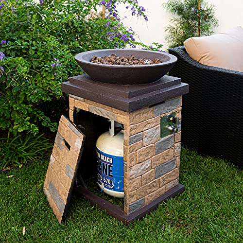 Barton Propane Firebowl Column 40,000 Btu Outdoor Gas Fire Pit Compact Firepit Table With Lava Rocks & Rain Cover #TOP1