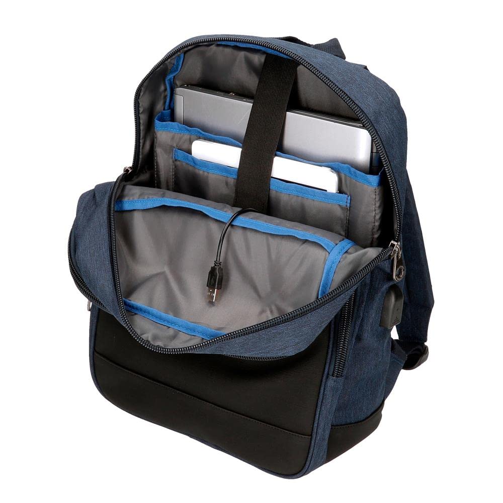Pepe Jeans Fenix Mochila para Portátil Doble Compartimento Adaptable 15,6" Azul 28x40x14 cms Poliéster con detalles en Piel Sintética 15,68L