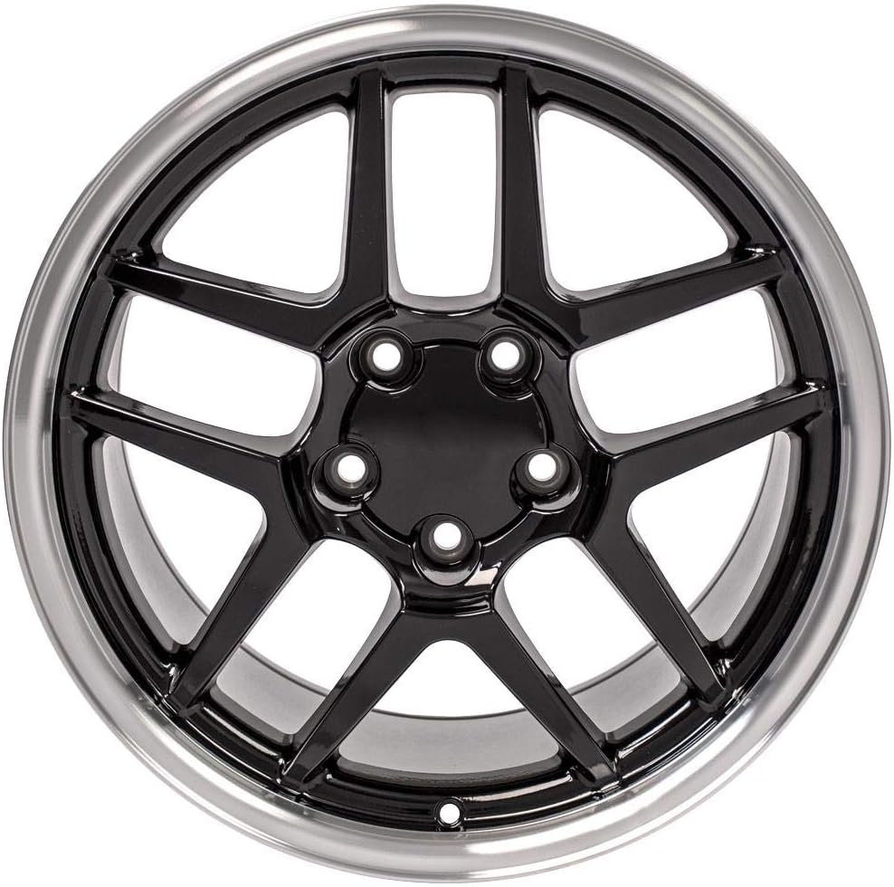 OE Wheels CV04 17 Inch Rims Fit Corvette C5 Z06 Style 5x120.65 17x9.5 / 18x10.5 Gloss Black Machined Lip - Hollander 5123 (Set of 4)
